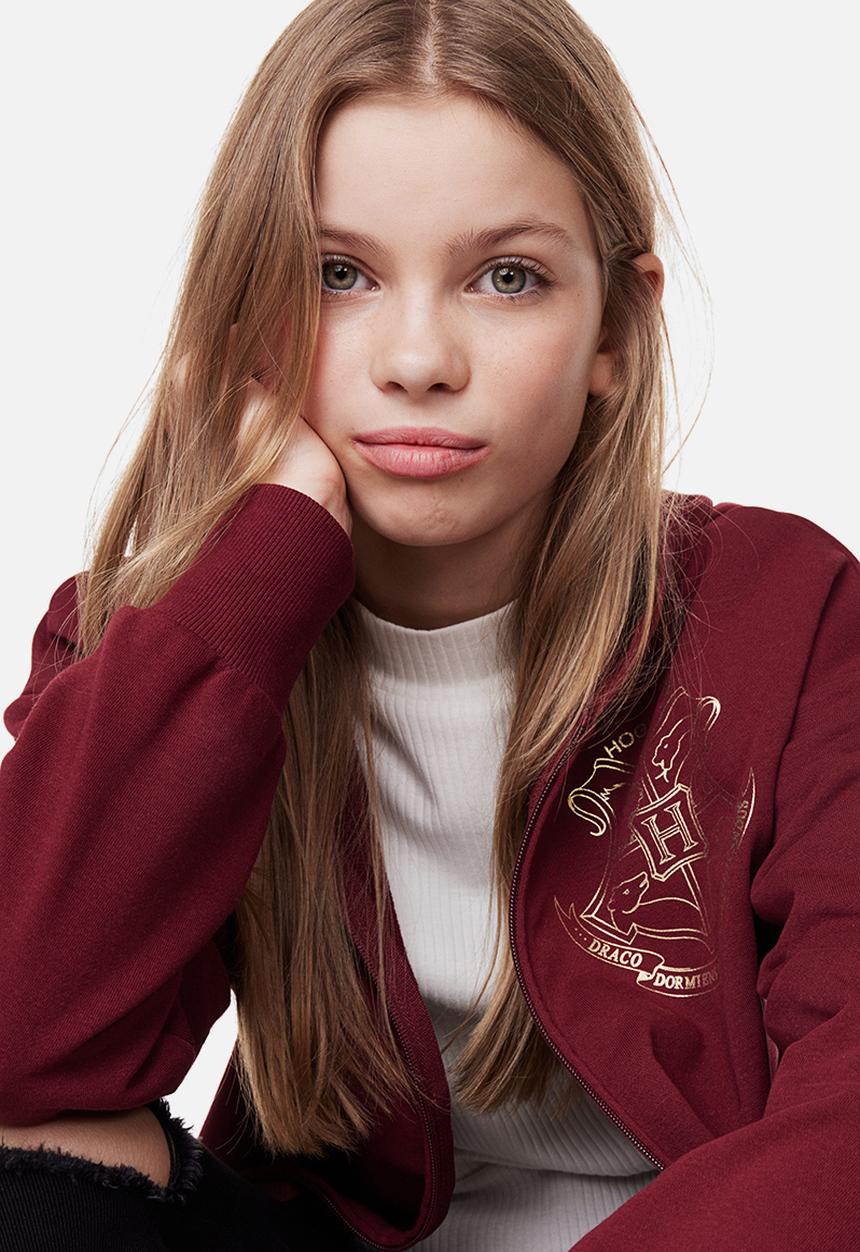 H&M - Oversized printed zip-through hoodie - dark red/harry potter