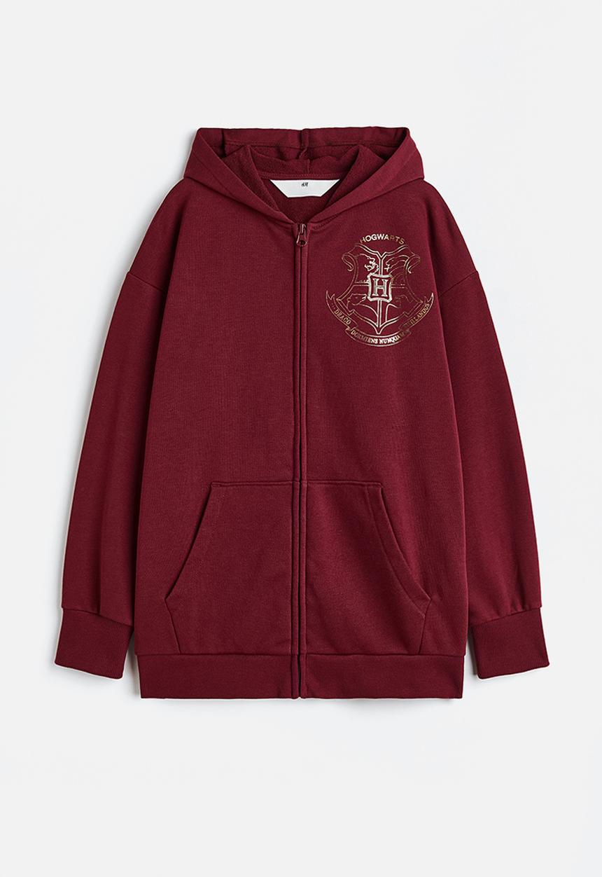 H&M - Oversized printed zip-through hoodie - dark red/harry potter