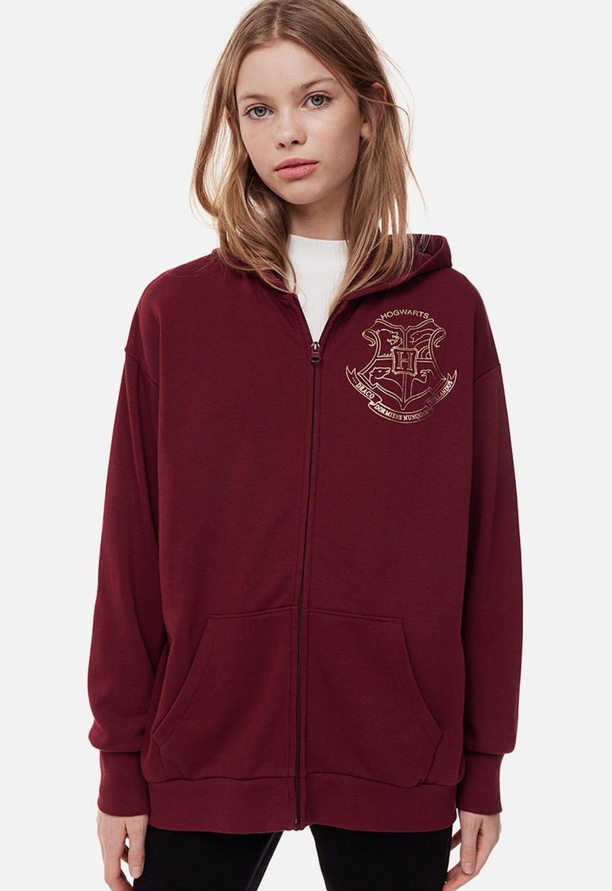 H&M - Oversized printed zip-through hoodie - dark red/harry potter