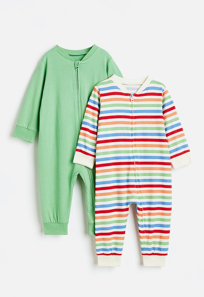 H&M - 2-pack patterned cotton pyjamas - green/striped