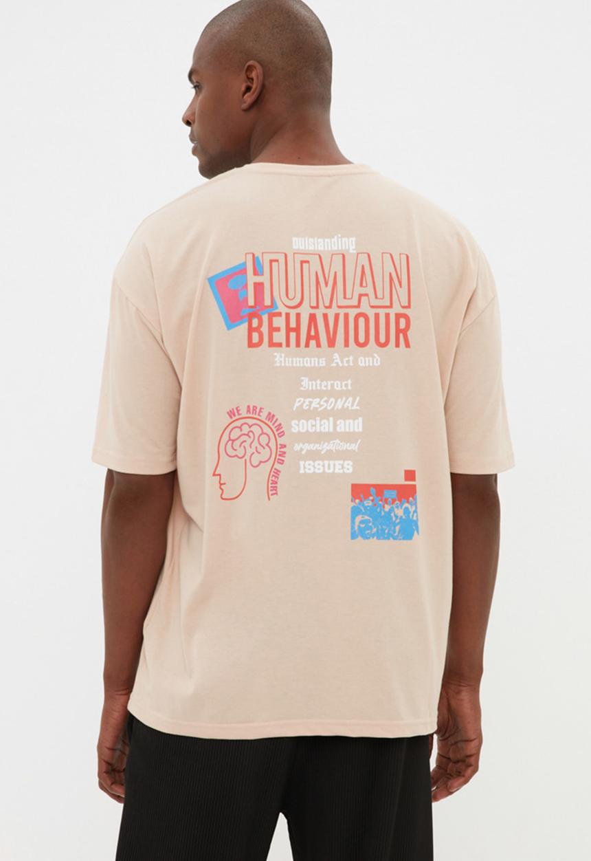 Trendyol - Human behaviour back logo tee - stone
