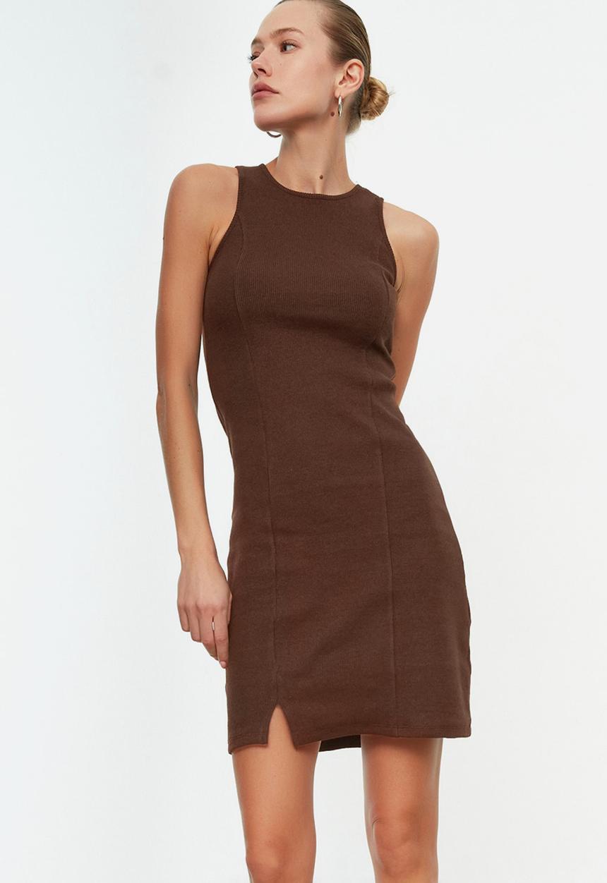 Trendyol - Sleeveless bodycon mini dress - brown