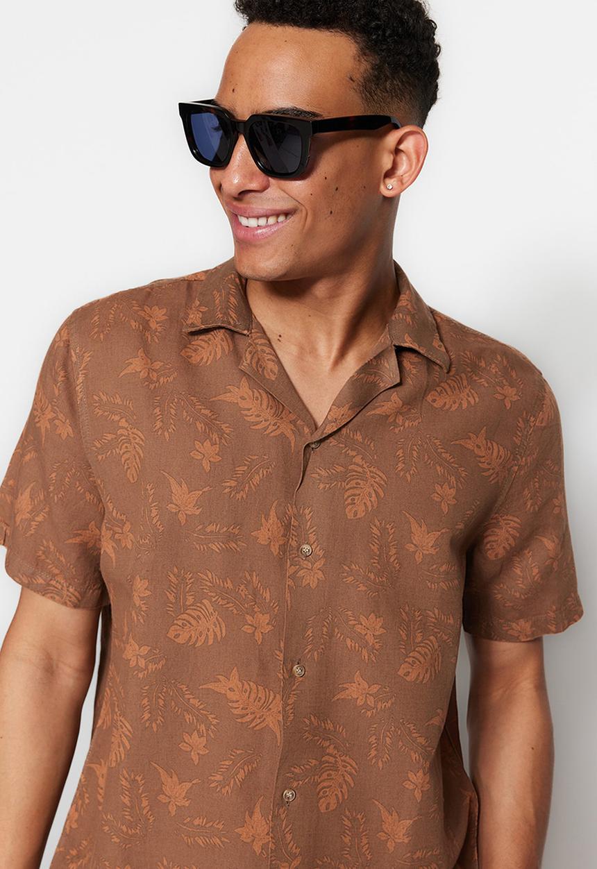 Trendyol - Regular fit linen shirt - brick