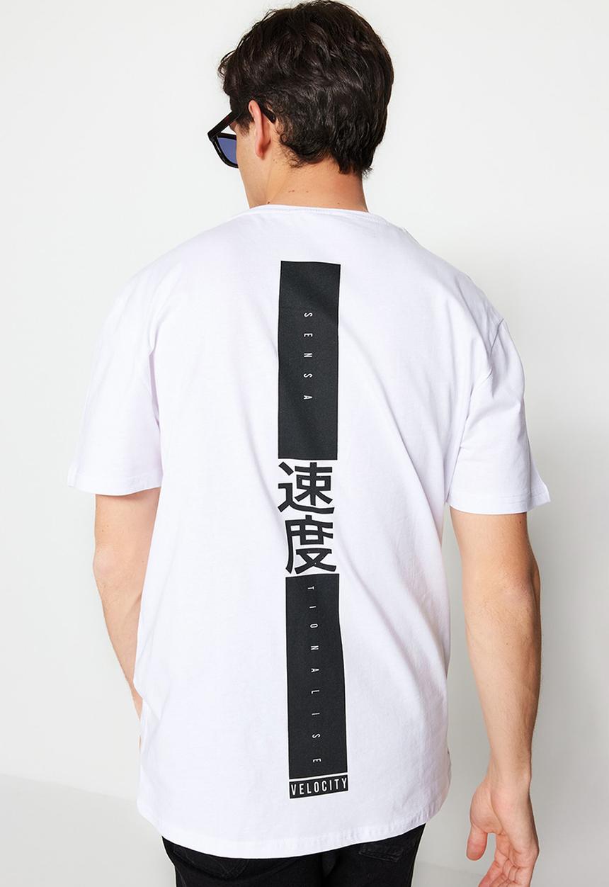 Trendyol - Oversized back logo graphic tee - white