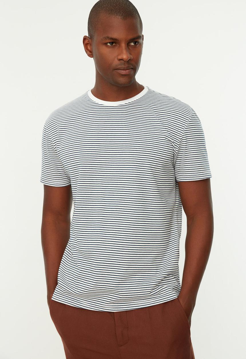 Trendyol - Essential slim fit stripe T-shirt - indigo