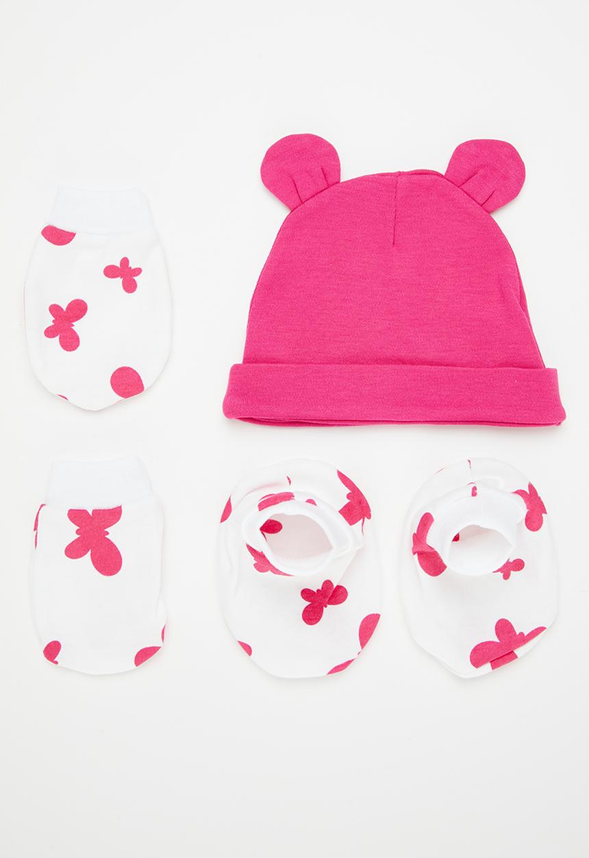 Pop Candy - Beanie, mittens & booties set - pink
