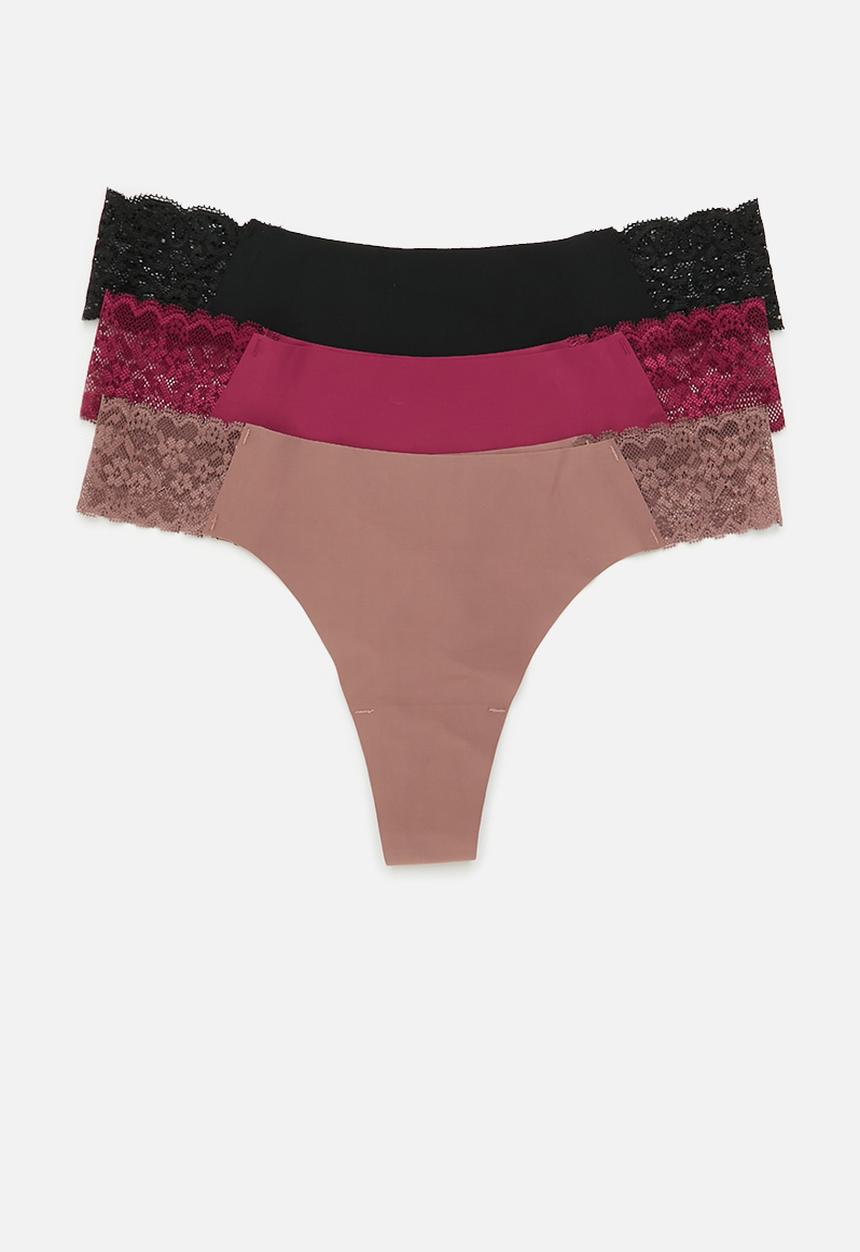 Cotton On - Party pants seamless G-string 3 pack - black/sangria/rose taupe