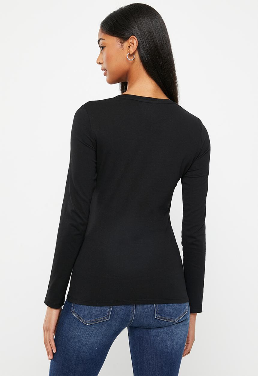GUESS - Long sleeve v-neck icon tee - jet black