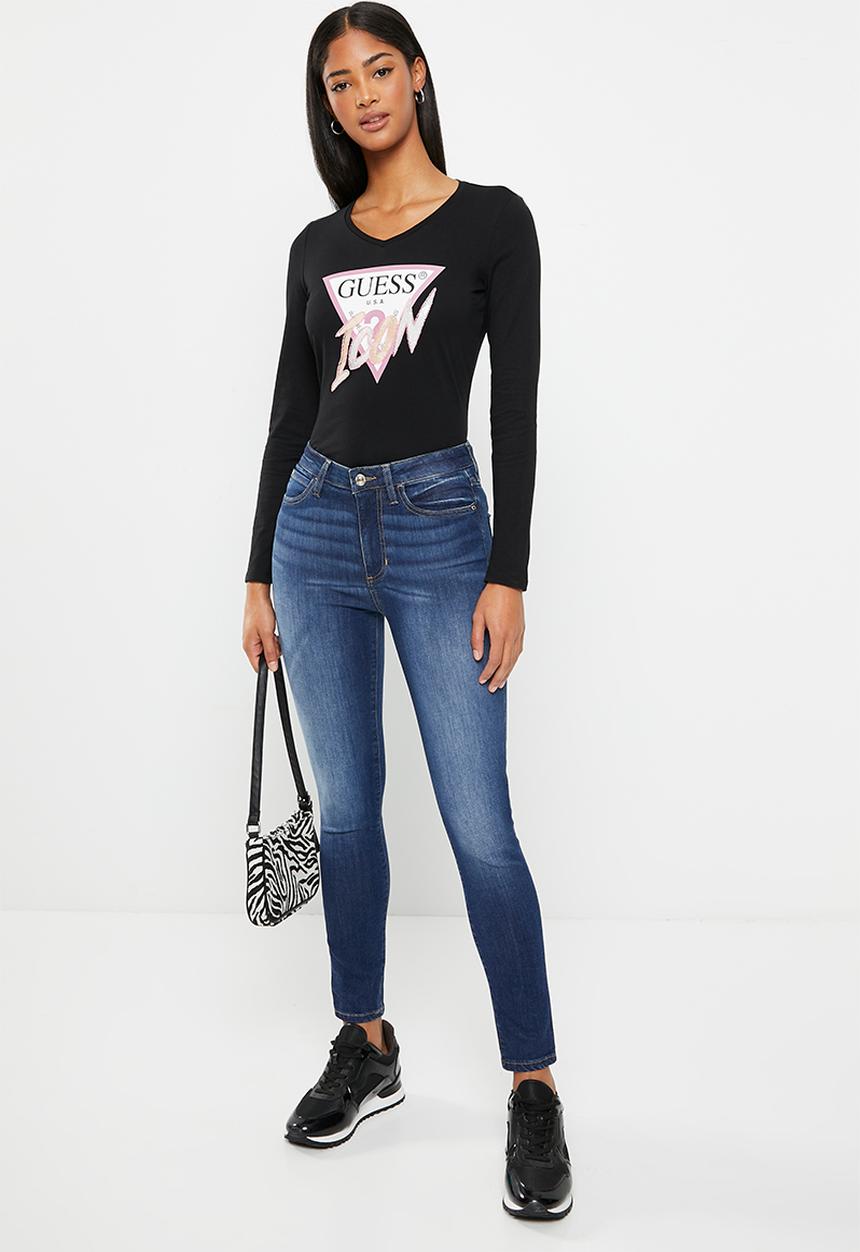 GUESS - Long sleeve v-neck icon tee - jet black