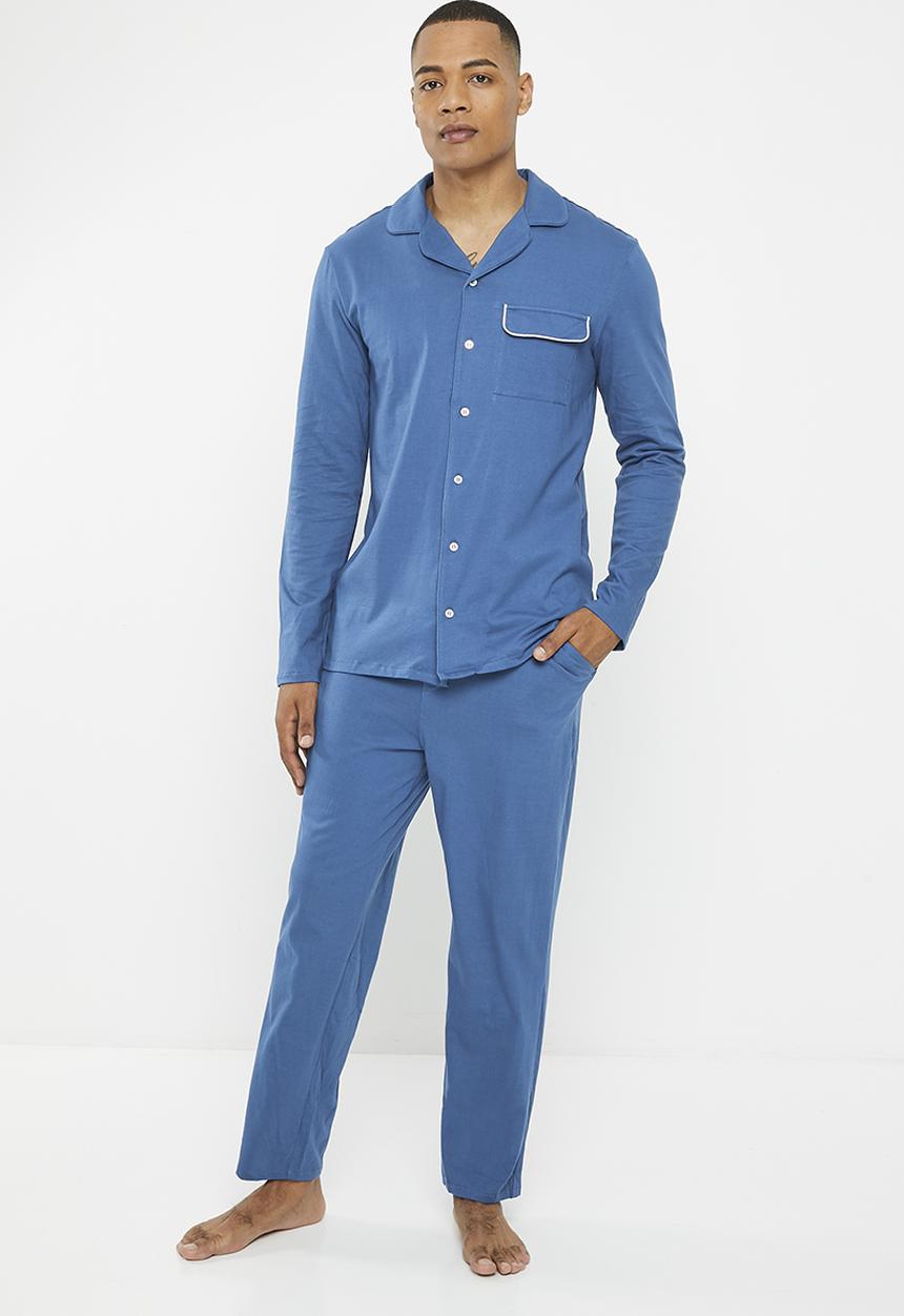 Superbalist - Knit piping detail pyjama  set - blue