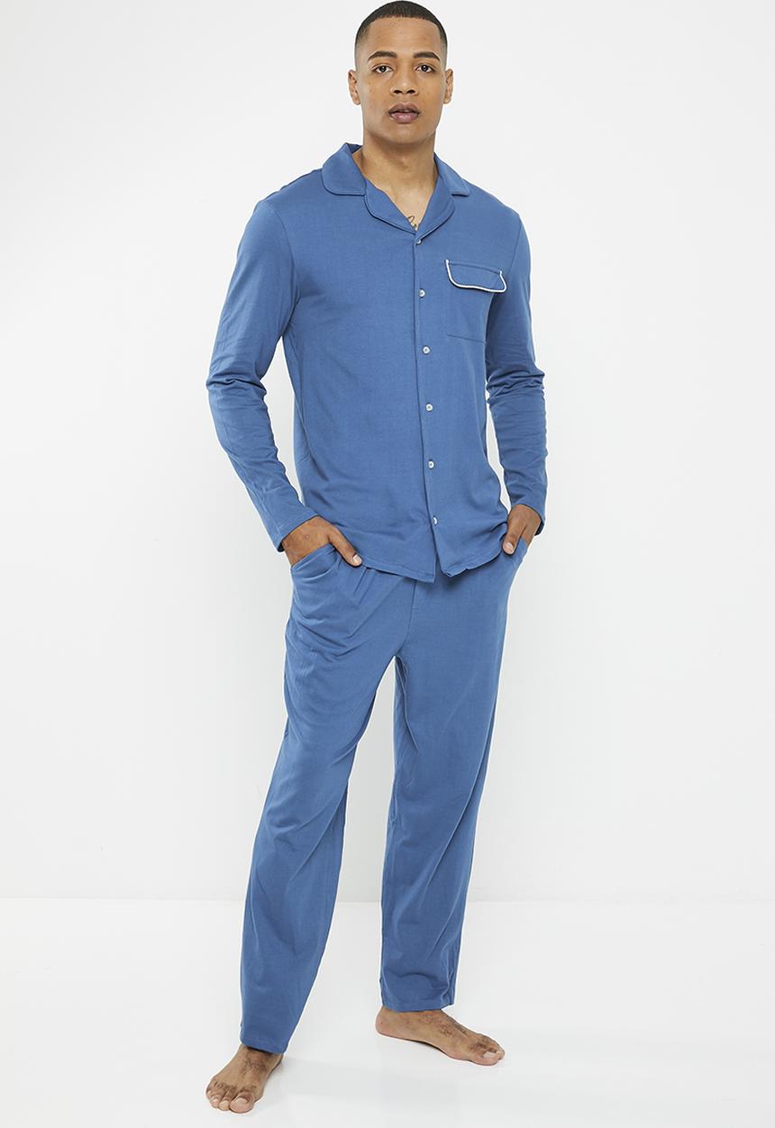 Superbalist - Knit piping detail pyjama  set - blue