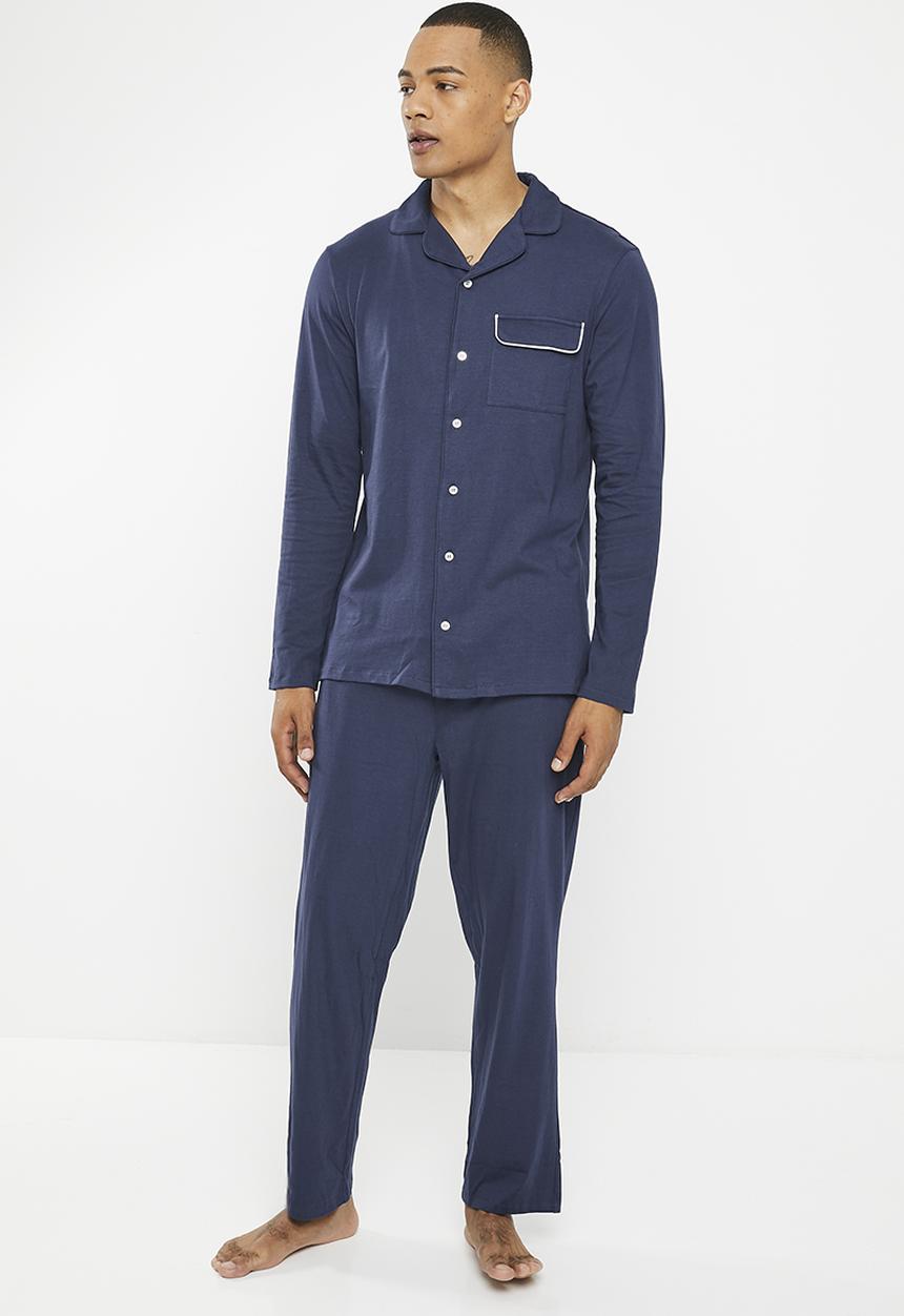 Superbalist - Knit piping detail pyjama  set - navy