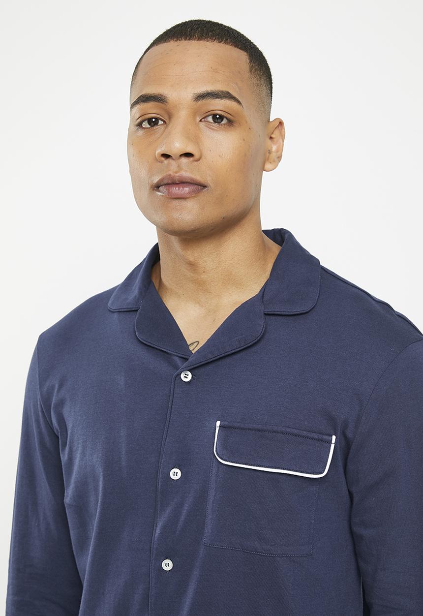 Superbalist - Knit piping detail pyjama  set - navy