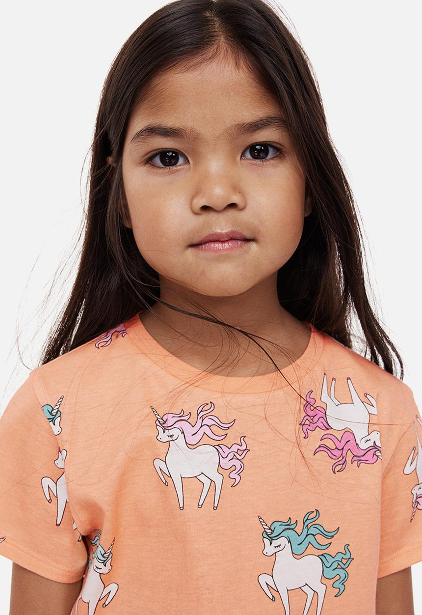 H&M - Printed jersey top - light orange unicorns