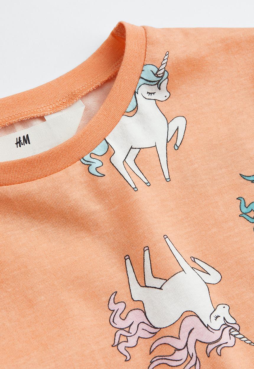 H&M - Printed jersey top - light orange unicorns
