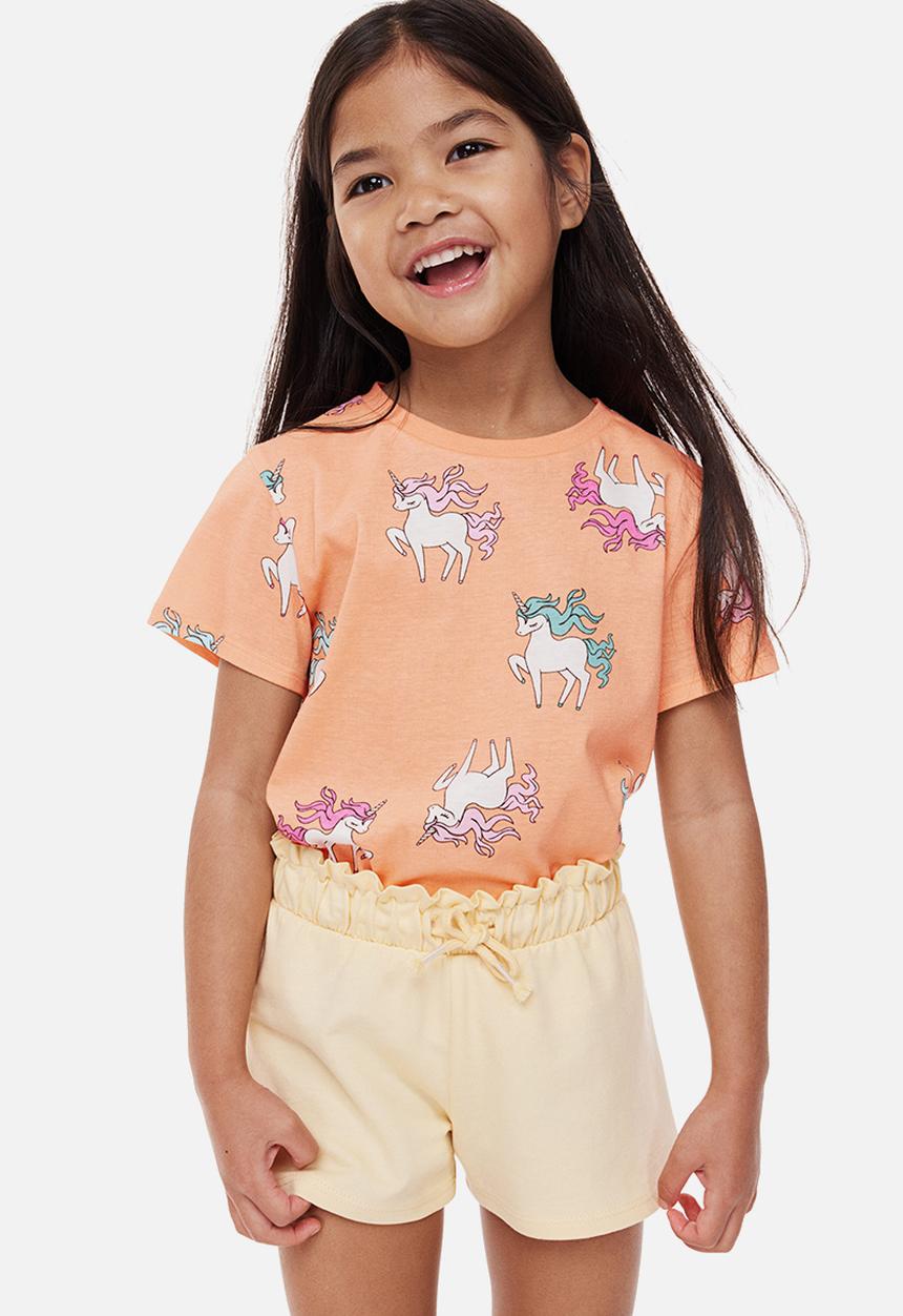 H&M - Printed jersey top - light orange unicorns