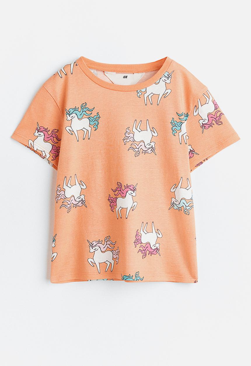 H&M - Printed jersey top - light orange unicorns