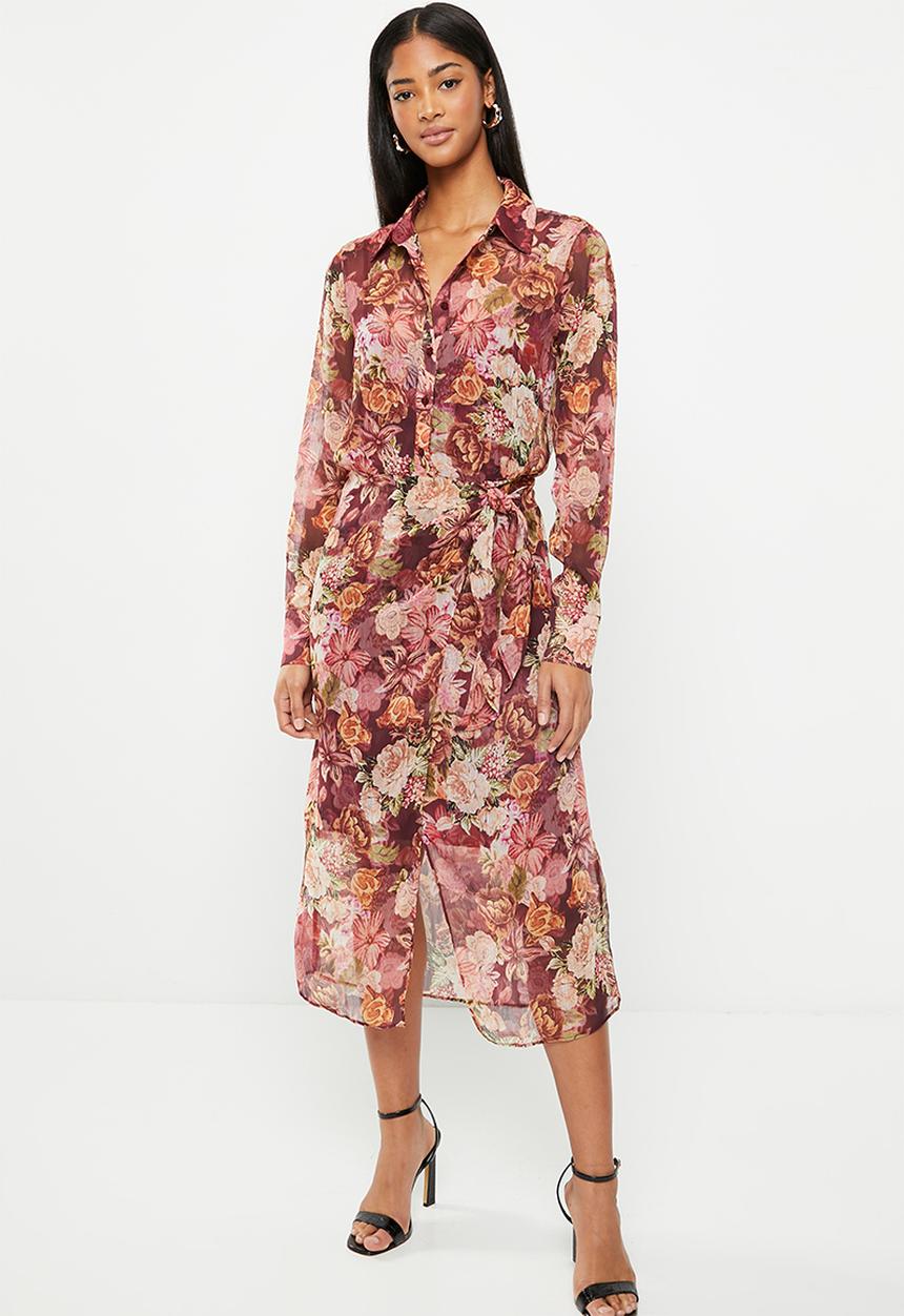 GUESS - Lama dress - digital tapestry print maroon