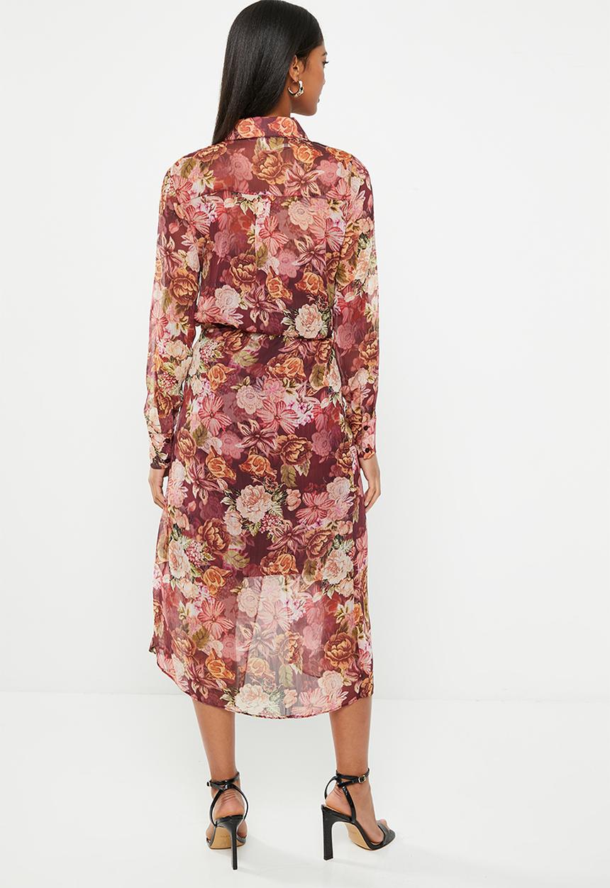 GUESS - Lama dress - digital tapestry print maroon