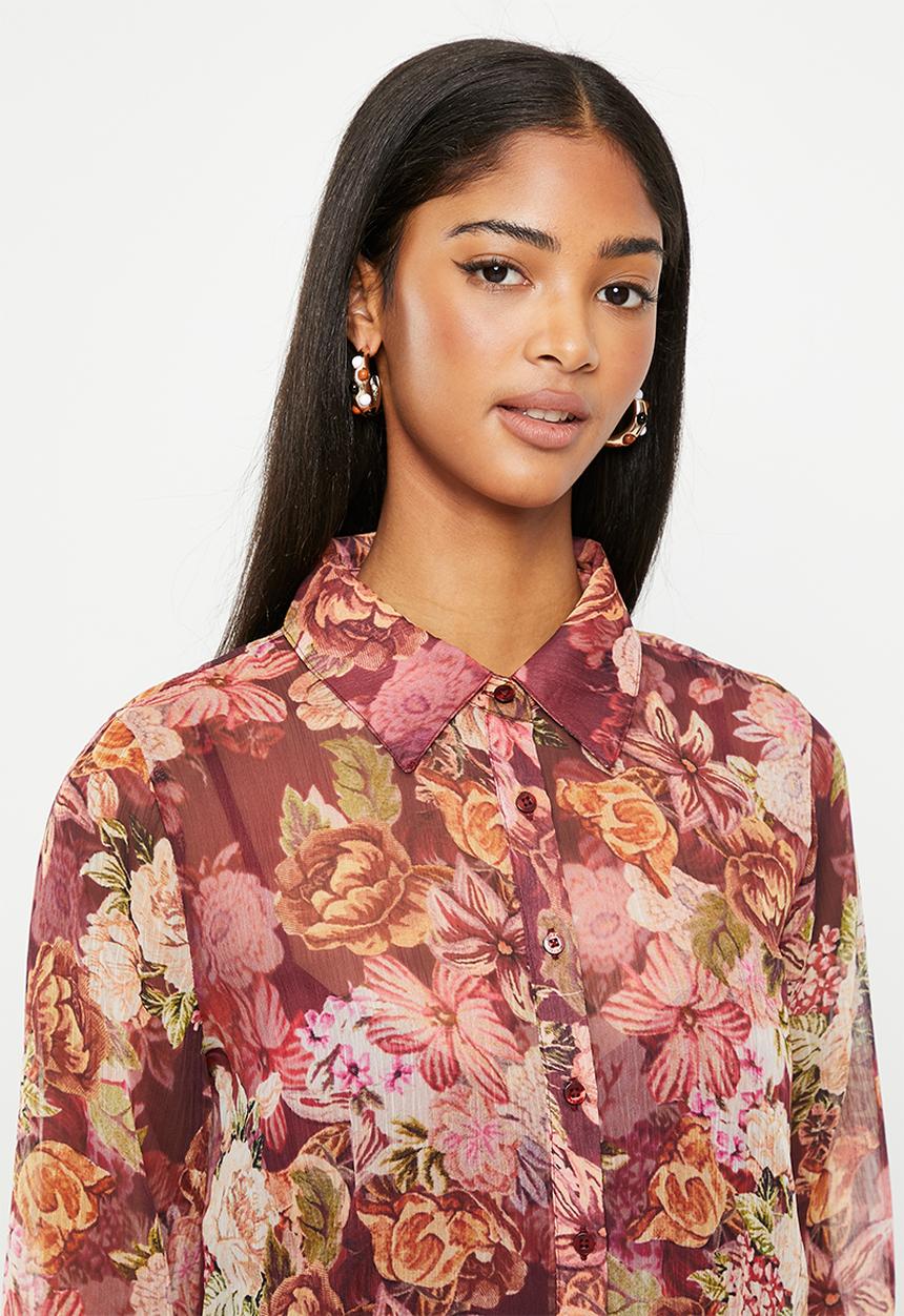 GUESS - Lama dress - digital tapestry print maroon
