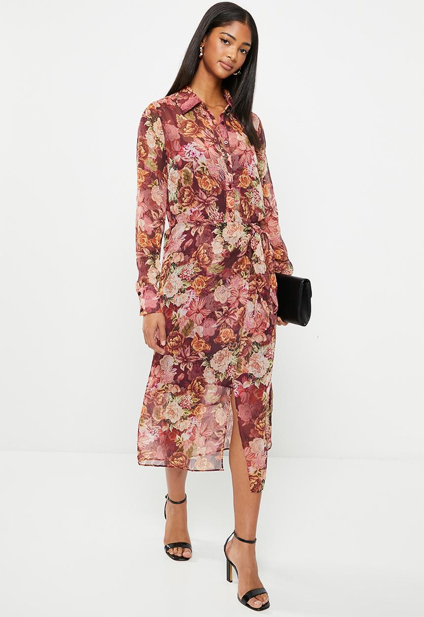 GUESS - Lama dress - digital tapestry print maroon