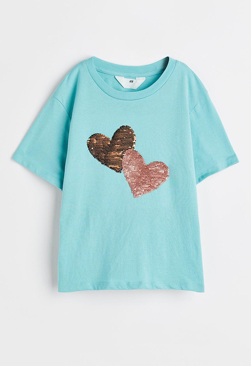 H&M - Reversible sequin-motif t-shirt - multi,turquoise