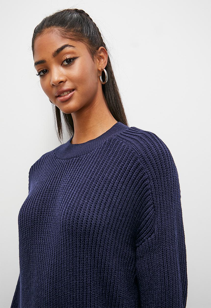 Blake - Crew neck midi knitwear dress - navy
