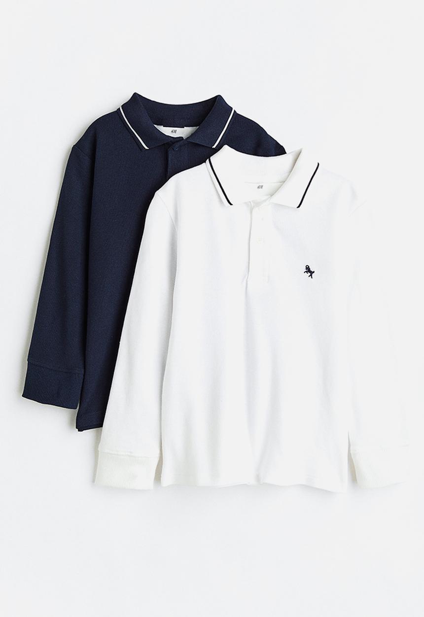 H&M - 2-pack long-sleeved polo shirts - blue,white