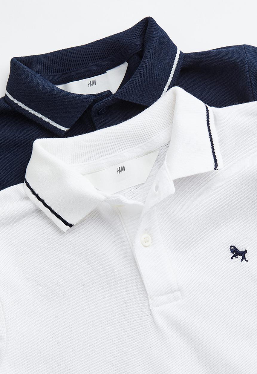 H&M - 2-pack long-sleeved polo shirts - blue,white