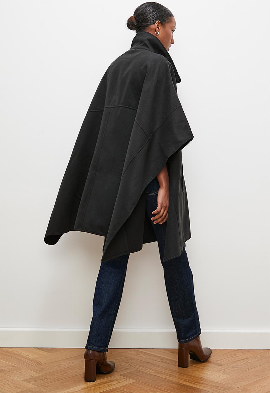 edit - High collar cape coat - black
