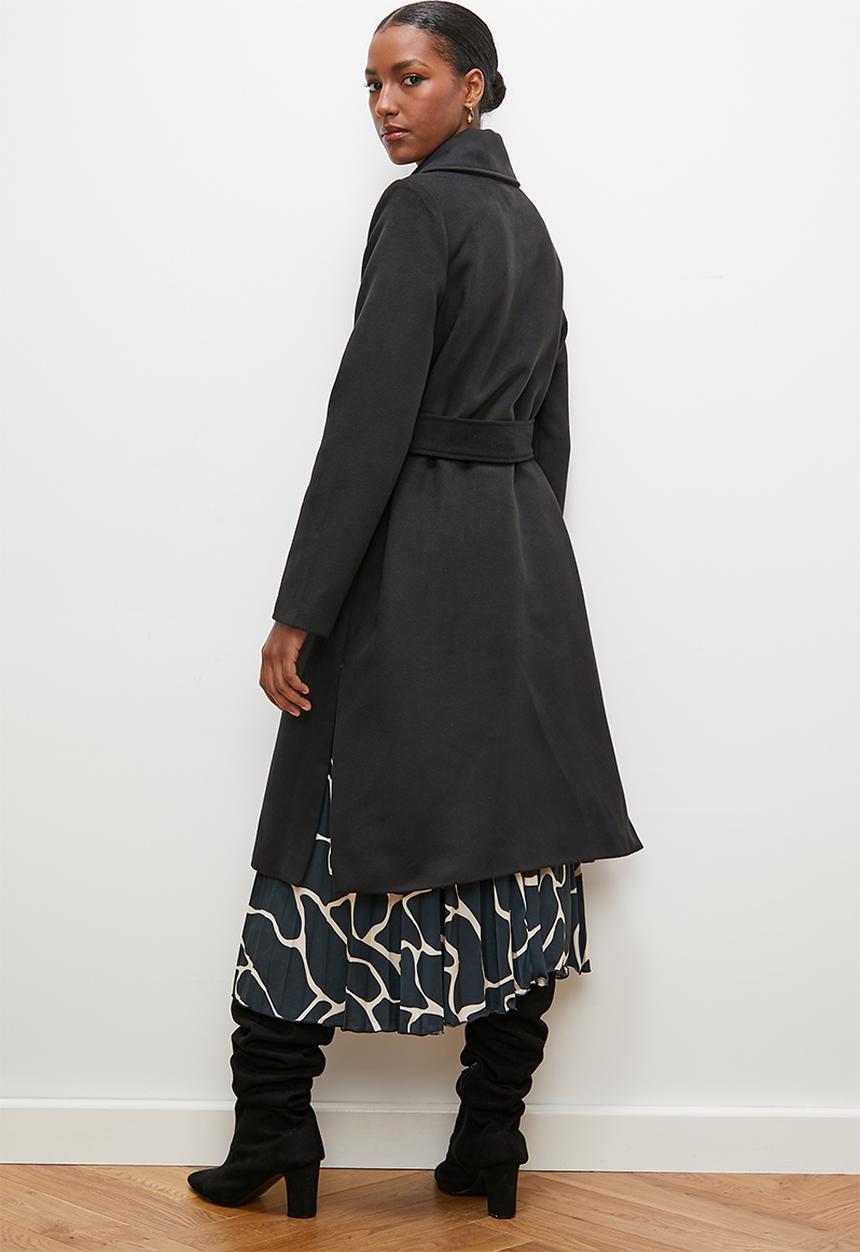 edit - Lux textured belted coat - black