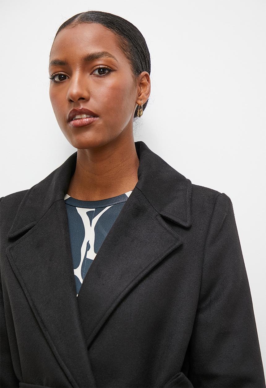edit - Lux textured belted coat - black
