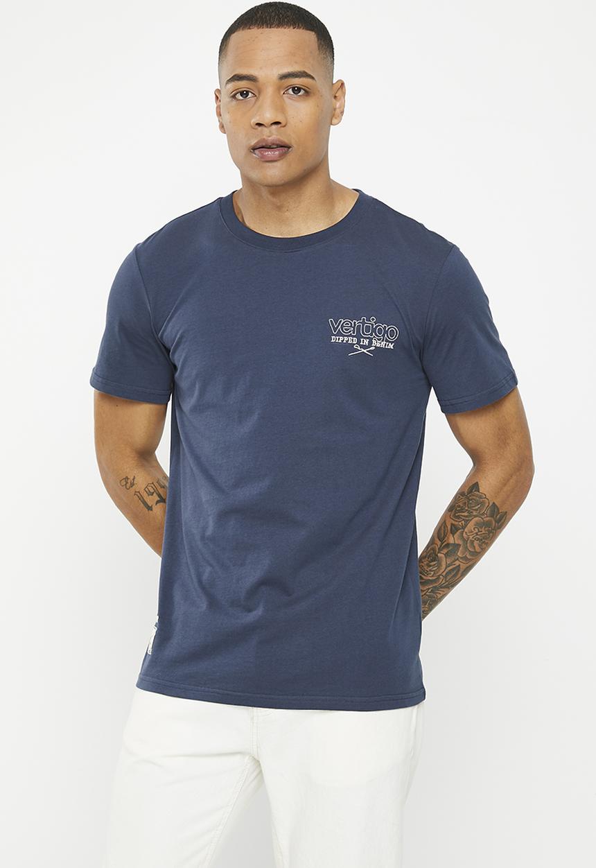 Vertigo - Mens vertigo graphic printed crew tee short sleeve - mood indigo