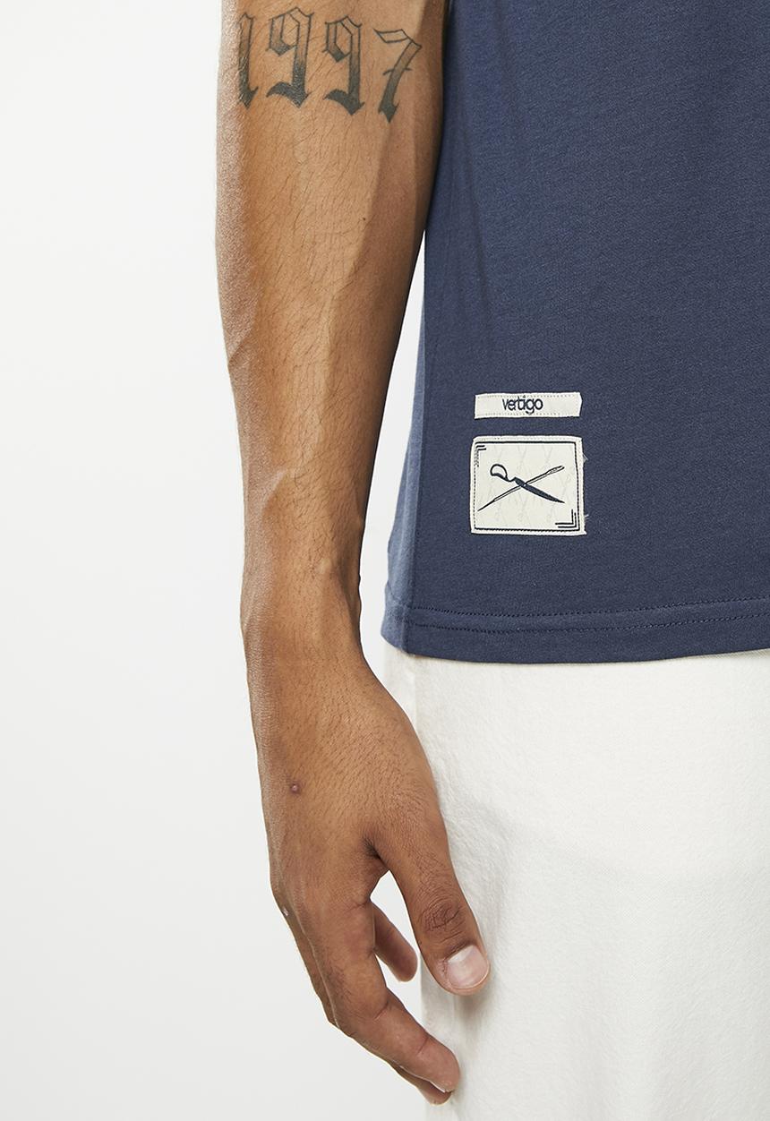 Vertigo - Mens vertigo graphic printed crew tee short sleeve - mood indigo
