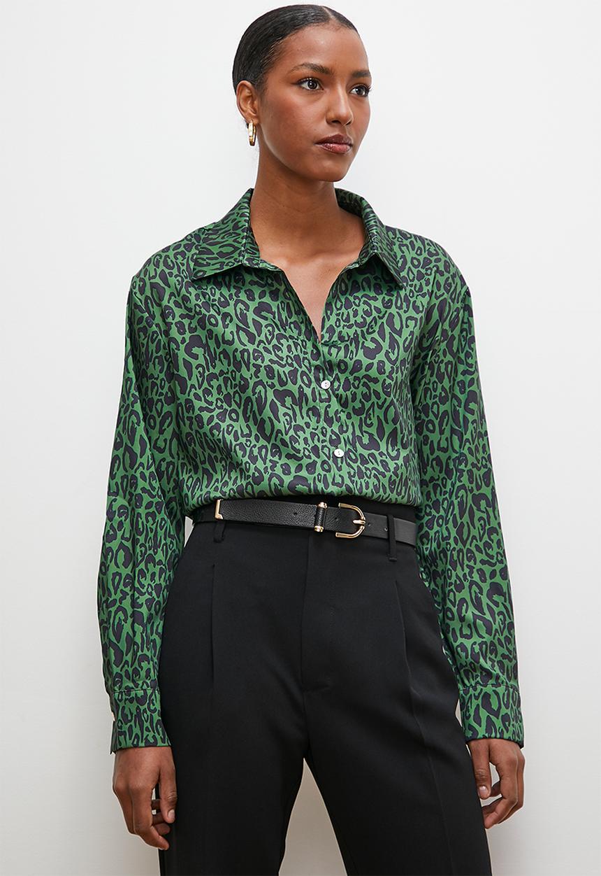 edit - Satin shirt - green & black