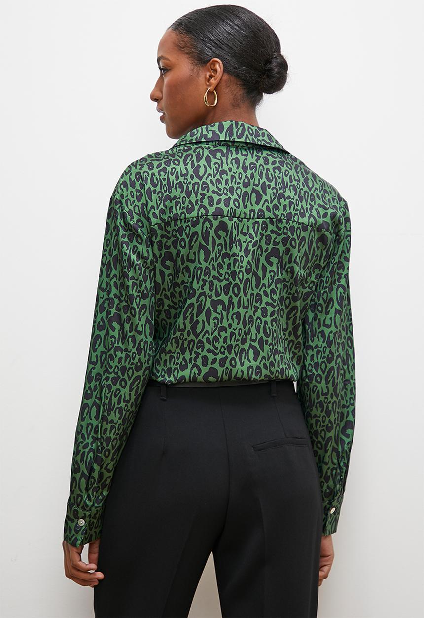 edit - Satin shirt - green & black