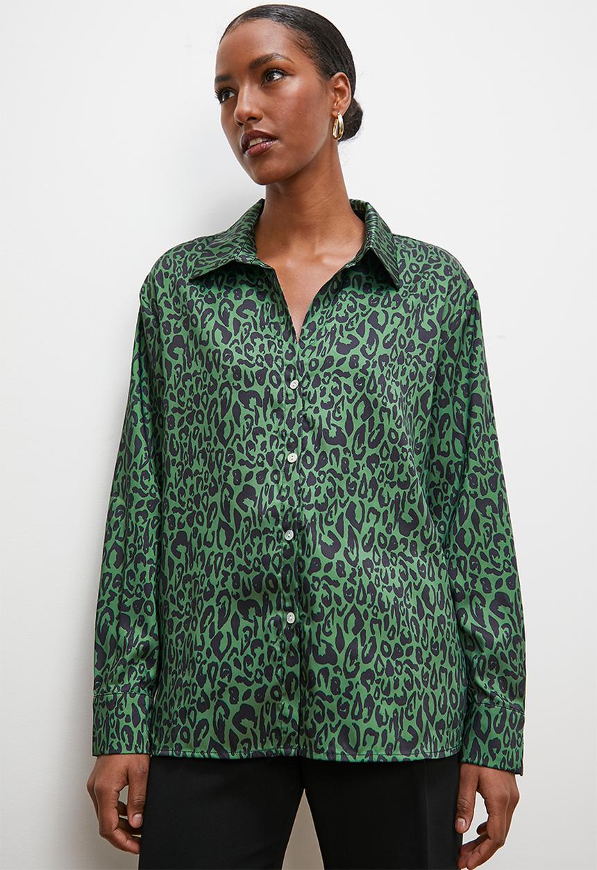 edit - Satin shirt - green & black