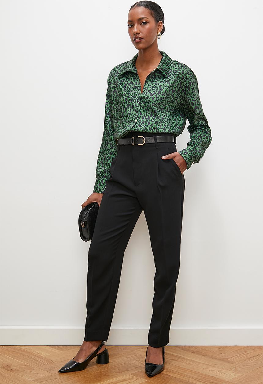 edit - Satin shirt - green & black