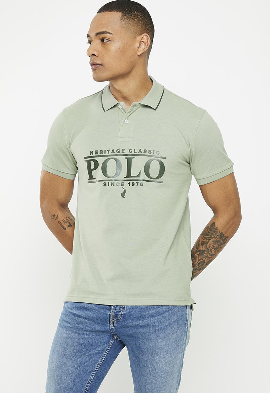 POLO - Mens logo printed short sleeve golfer - sage