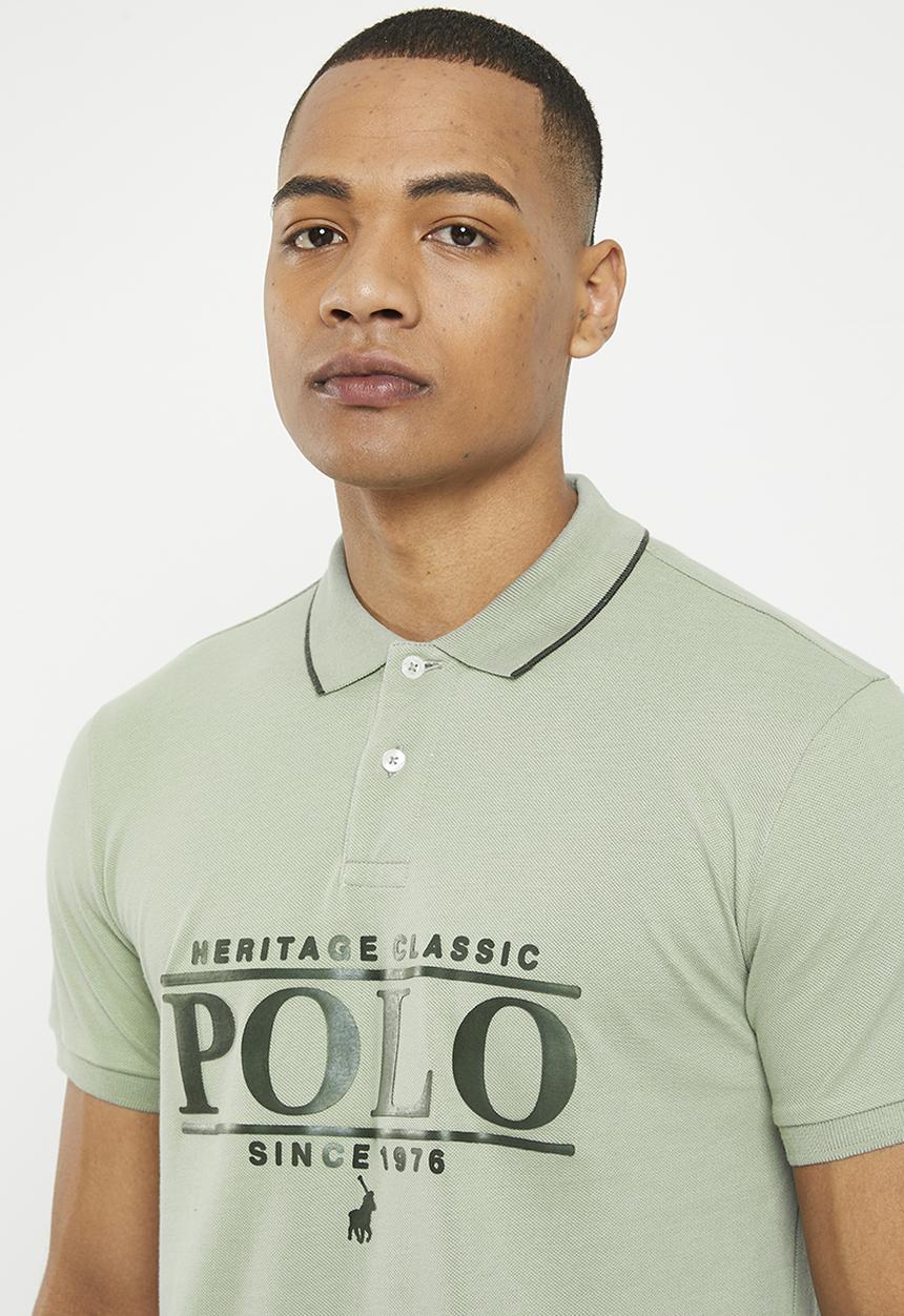 POLO - Mens logo printed short sleeve golfer - sage