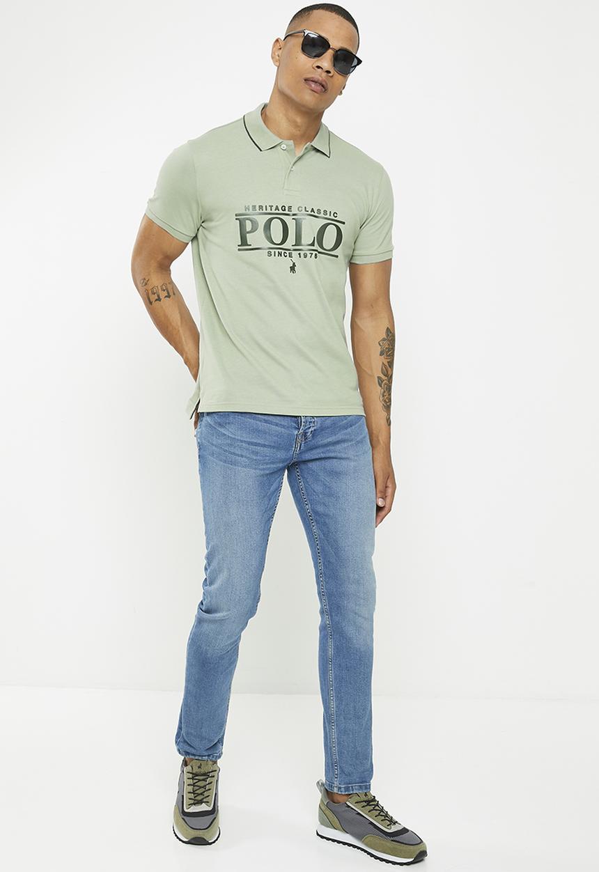 POLO - Mens logo printed short sleeve golfer - sage