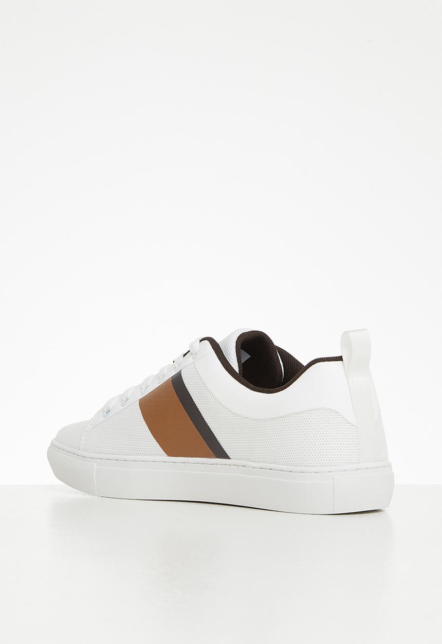 POLO - Side flash knit sneaker - white & brown