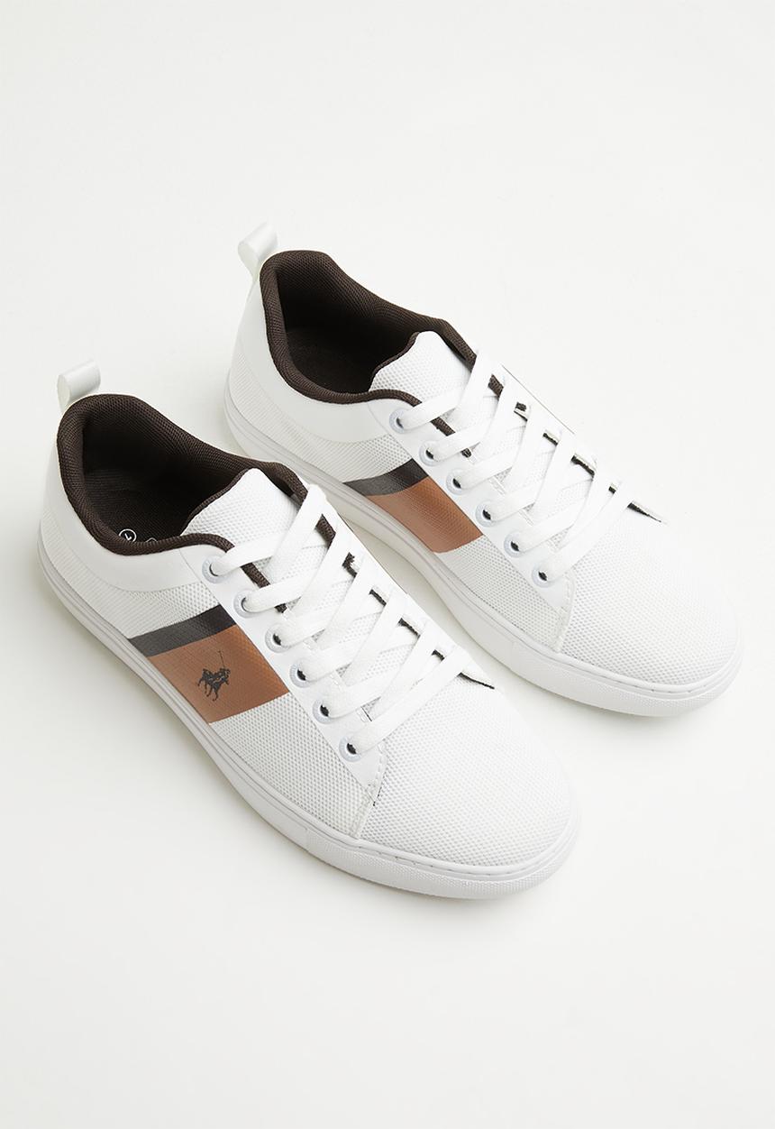 POLO - Side flash knit sneaker - white & brown