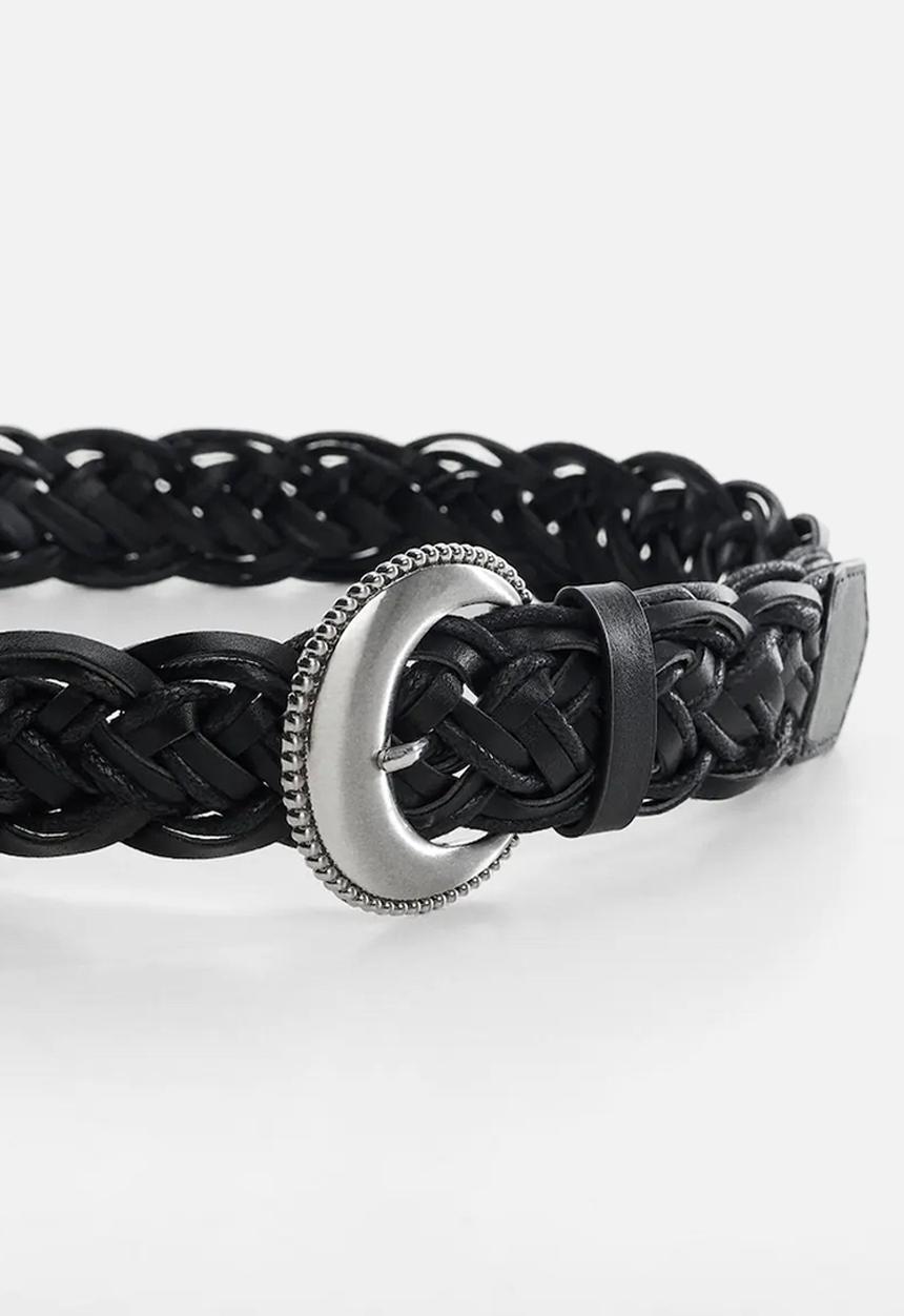 MANGO - Braided buckle belt - black