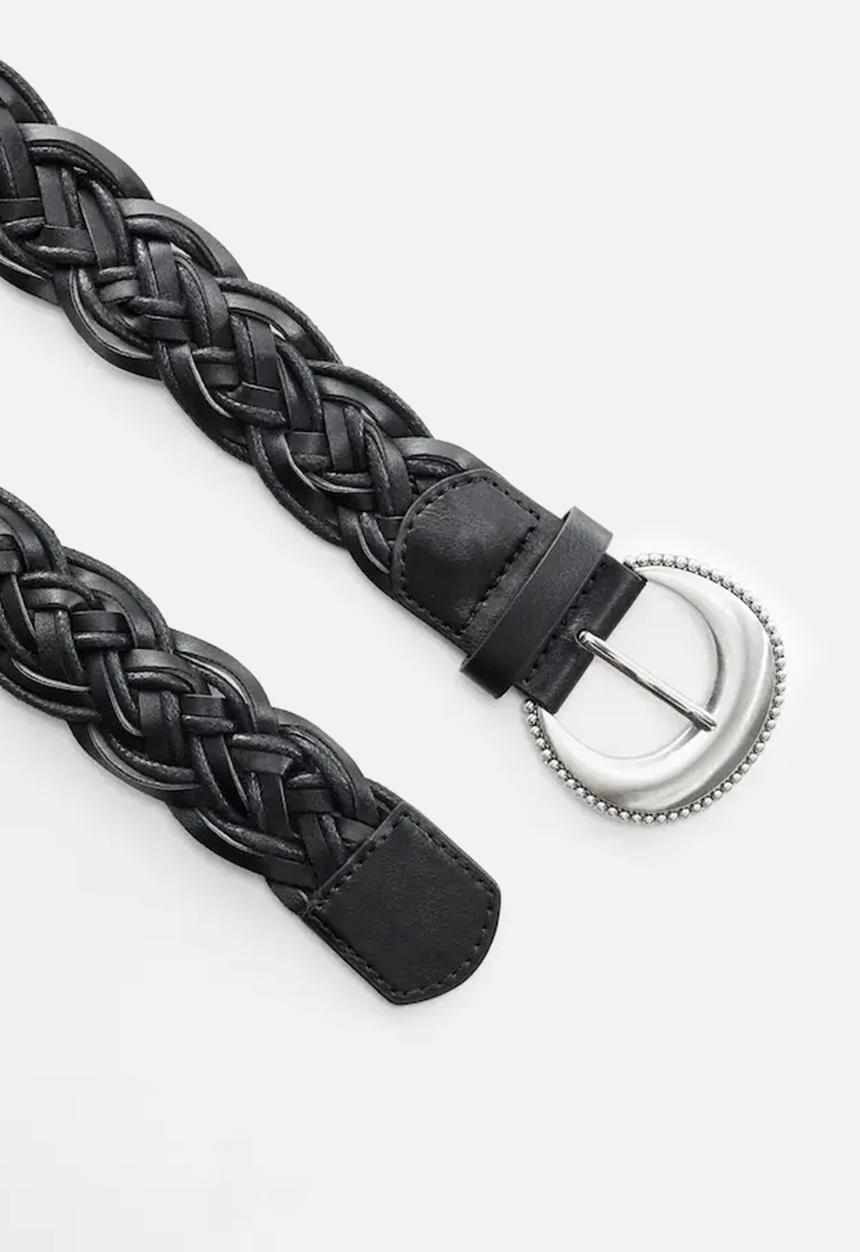 MANGO - Braided buckle belt - black