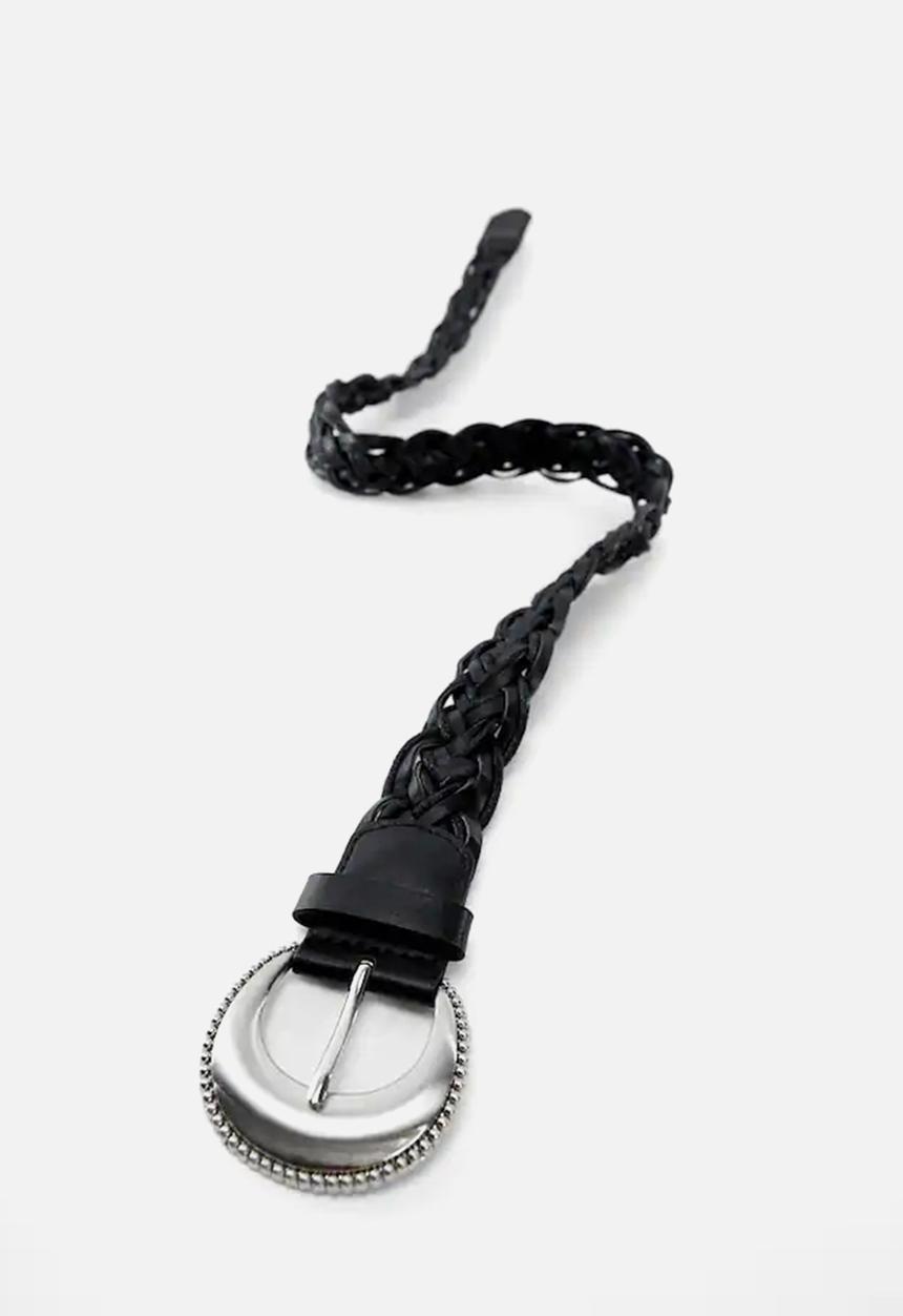 MANGO - Braided buckle belt - black