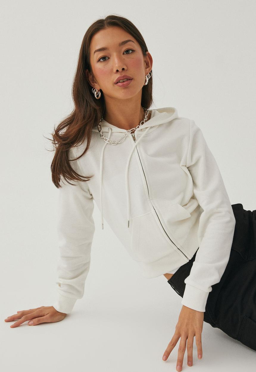 Supré  - Alex plain zip thru hoodie - winter white