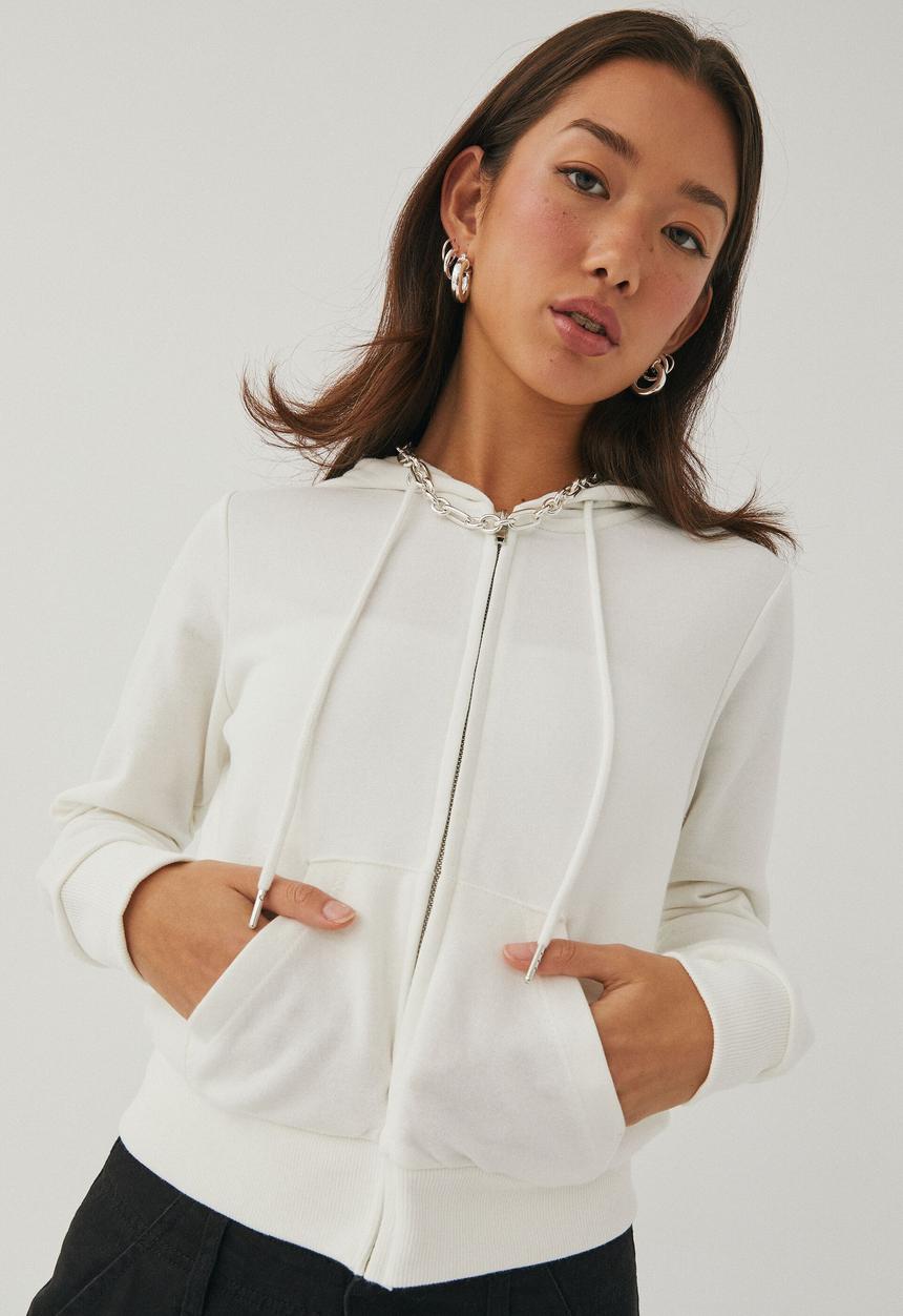 Supré  - Alex plain zip thru hoodie - winter white