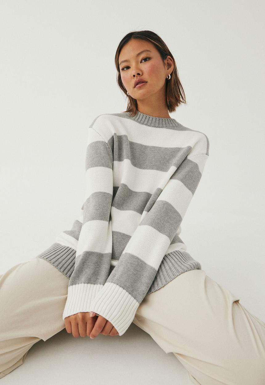 Supré  - Camille oversized knit jumper - winter white/grey