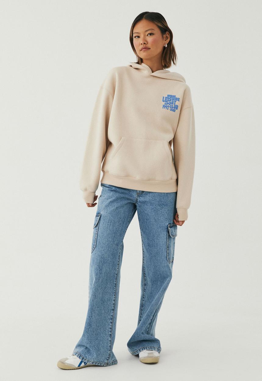 Supré  - Paige oversized printed hoodie - beige buff/urban leisure
